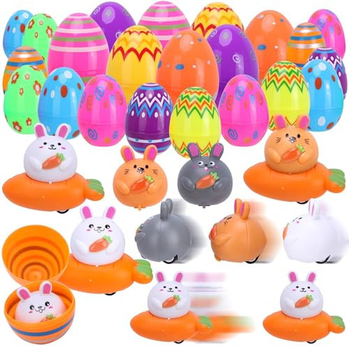 Easter Eggs with Pull Back Rabbit Carrot Car Toys, 12 Pcs Easter Egg Fillers for Kids Toddlers Easter Egg Hunt Party Favors Large Surprise Eggs Car Toys for Easter Basket Fillers, Classroom Prizes | Amazon (US)