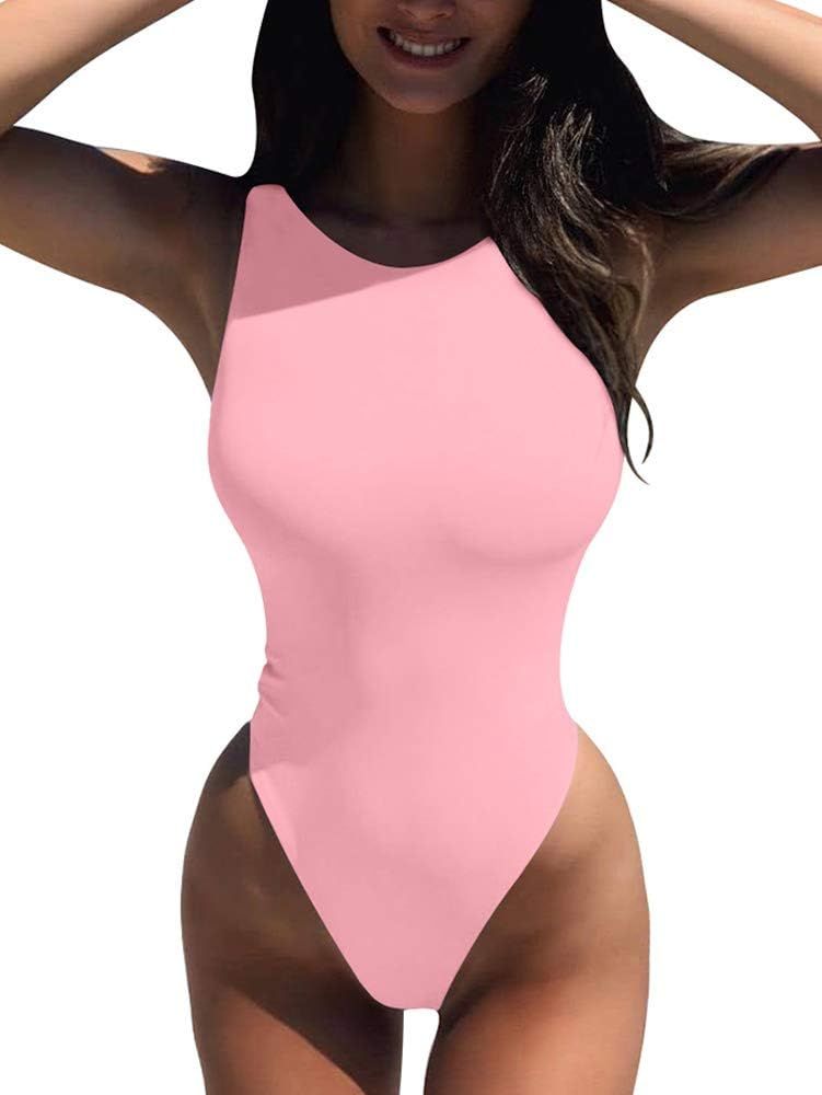 LCNBA Women's Sexy High Neck Sleeveless Bodysuit Basic Top Bodysuit Jumpsuit | Amazon (US)