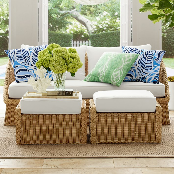 AERIN East Hampton Outdoor Coffee Table Ottoman Cushions | Williams-Sonoma