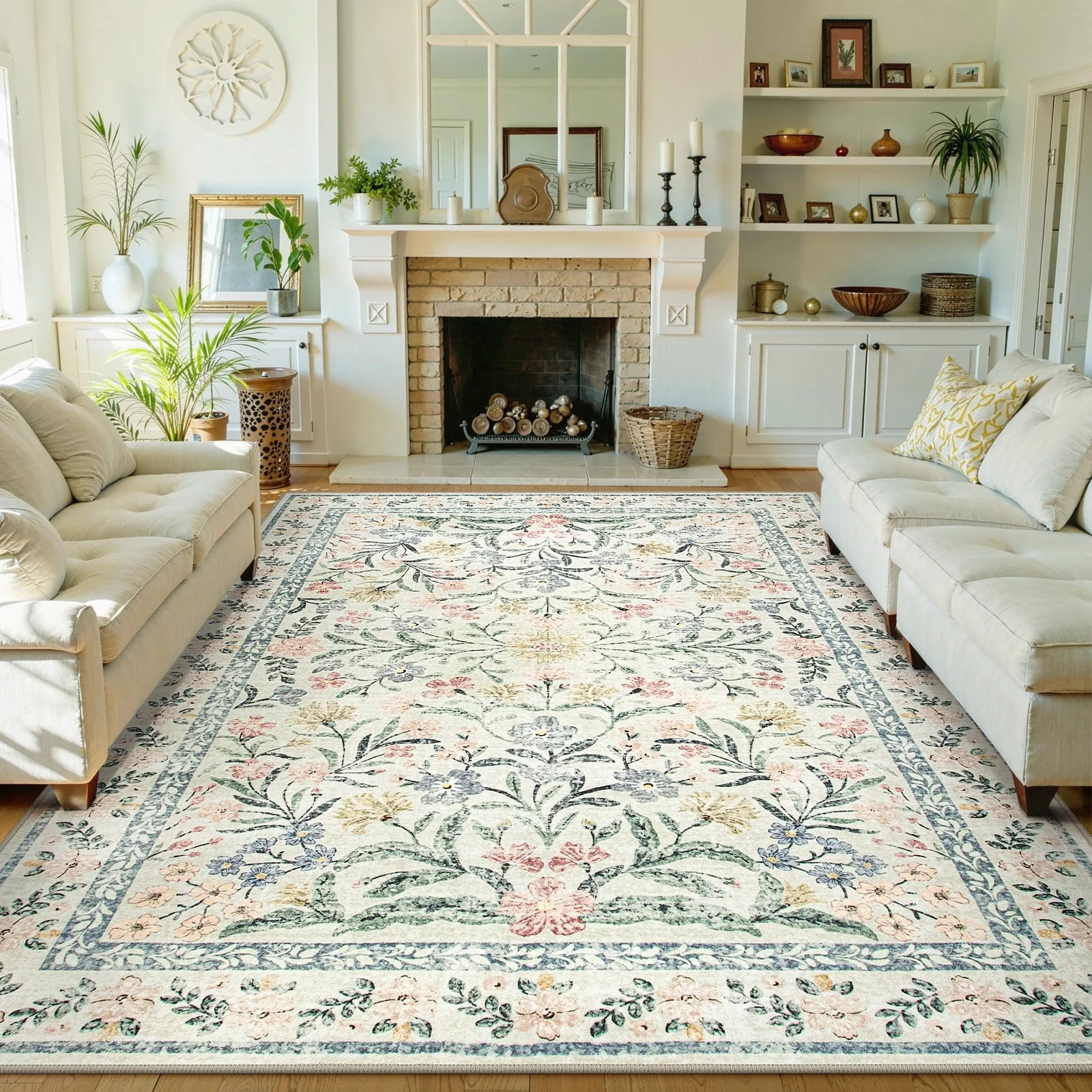 Lahome 8'x10' Washable Area Rug for Living Room with Non Slip Backing,Traditional Boho Rug,Low Pi... | Walmart (US)