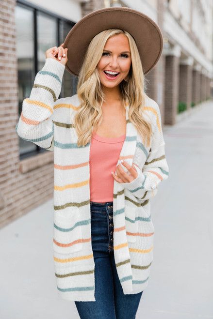 Feel Good About This Love Rainbow Striped Cardigan | The Pink Lily Boutique