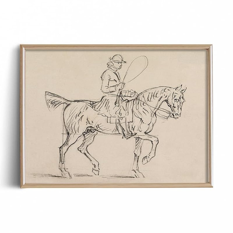 Abstract Horse Equine Equestrian Print Poster - Line Drawing Etching Rustic Gray Picture - Vintag... | Amazon (US)