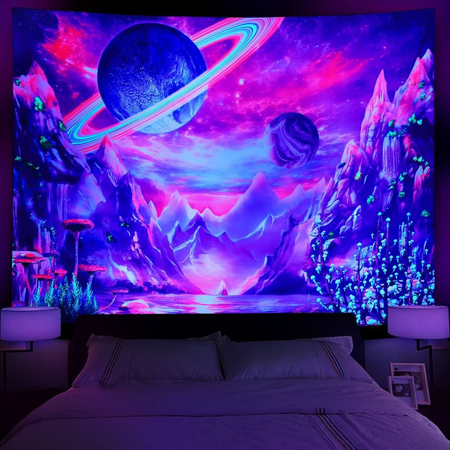 Serborlur Blacklight Planet Tapestry UV Reactive Galaxy Space Tapestry Mountain Black light Tapes... | Amazon (US)