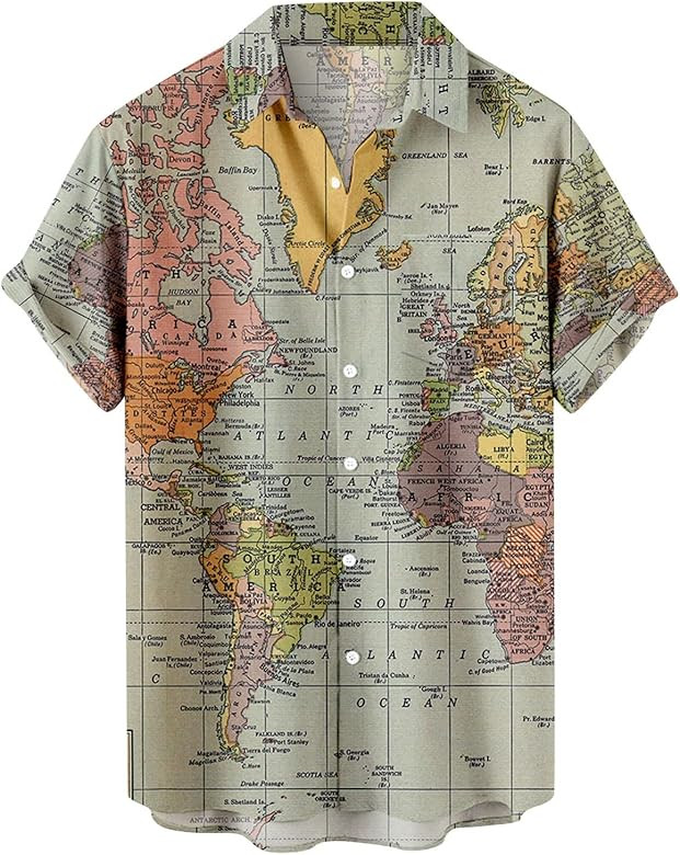 Tshirts for Men, Mens Summer Fashion World Map Printed Graphic Hawaiian Shirts Vintage Button Dow... | Amazon (US)