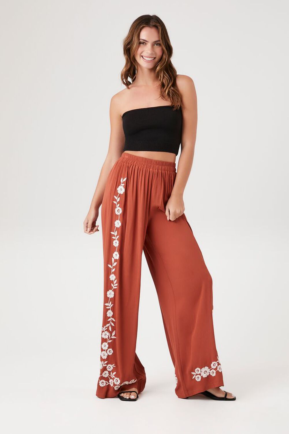 Floral Embroidered Wide-Leg Pants | Forever 21 (US)