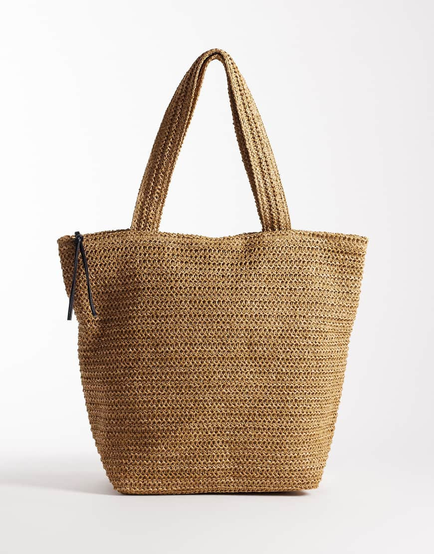 ASOS DESIGN straw crochet tote bag in natural-Neutral | ASOS (Global)