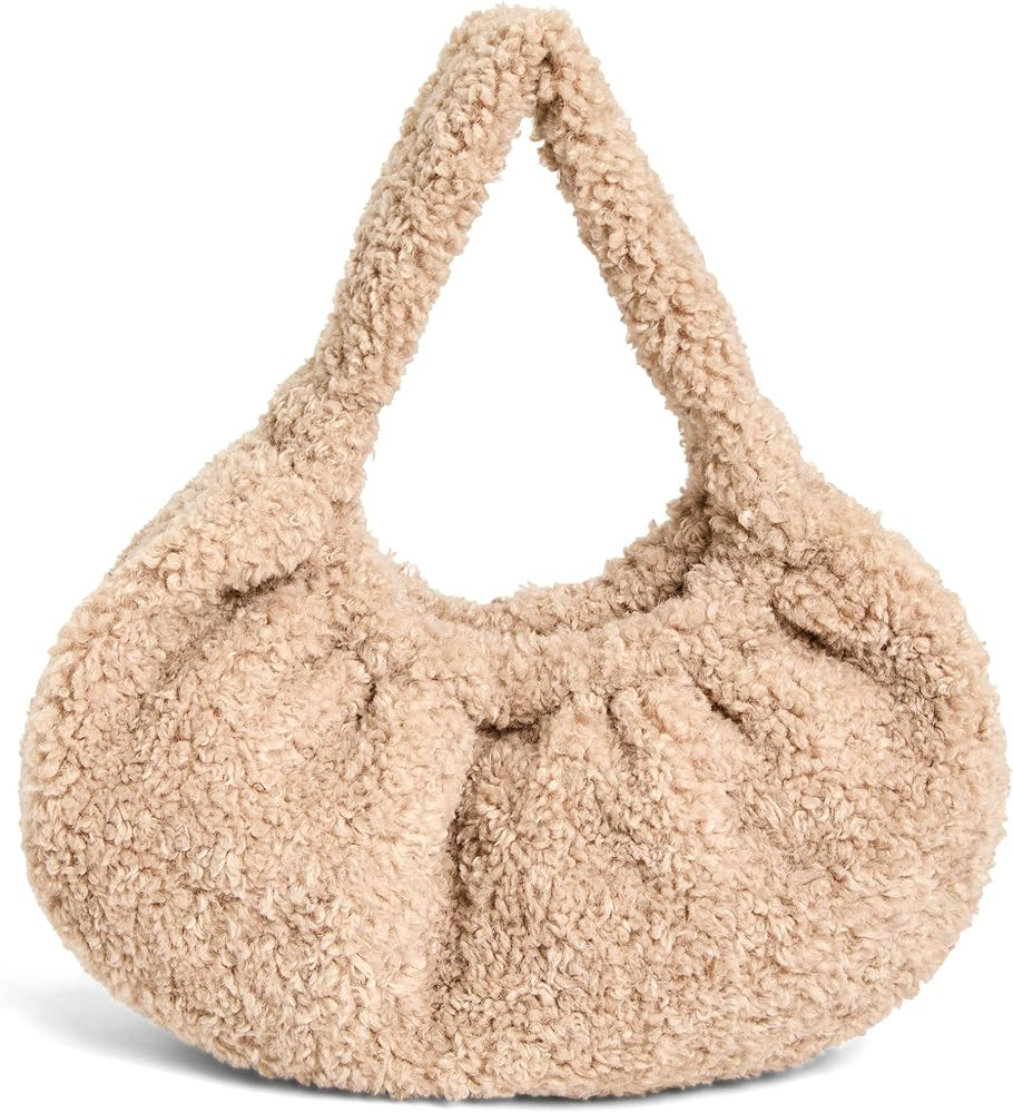 LIKE DREAMS Women Girls Teens Fuzzy Sherpa Shoulder Winter Fashion Crescent Soft Handbag Purse | Amazon (US)