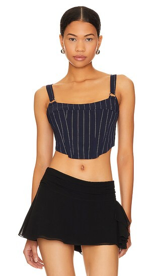 Paola Top in Navy Pinstripe | Revolve Clothing (Global)