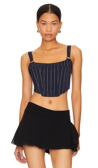 Paola Top in Navy Pinstripe | Revolve Clothing (Global)