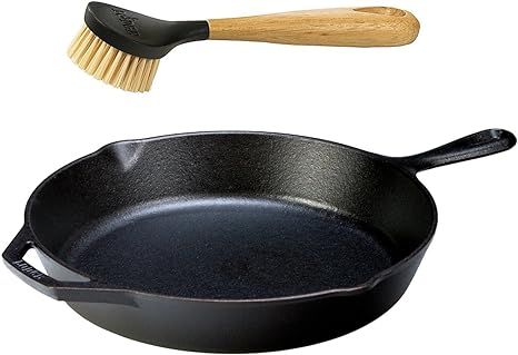 Lodge Seasoned Cast Iron Skillet with Scrub Brush- 12 inch Cast Iron Frying Pan With 10 inch Bris... | Amazon (US)