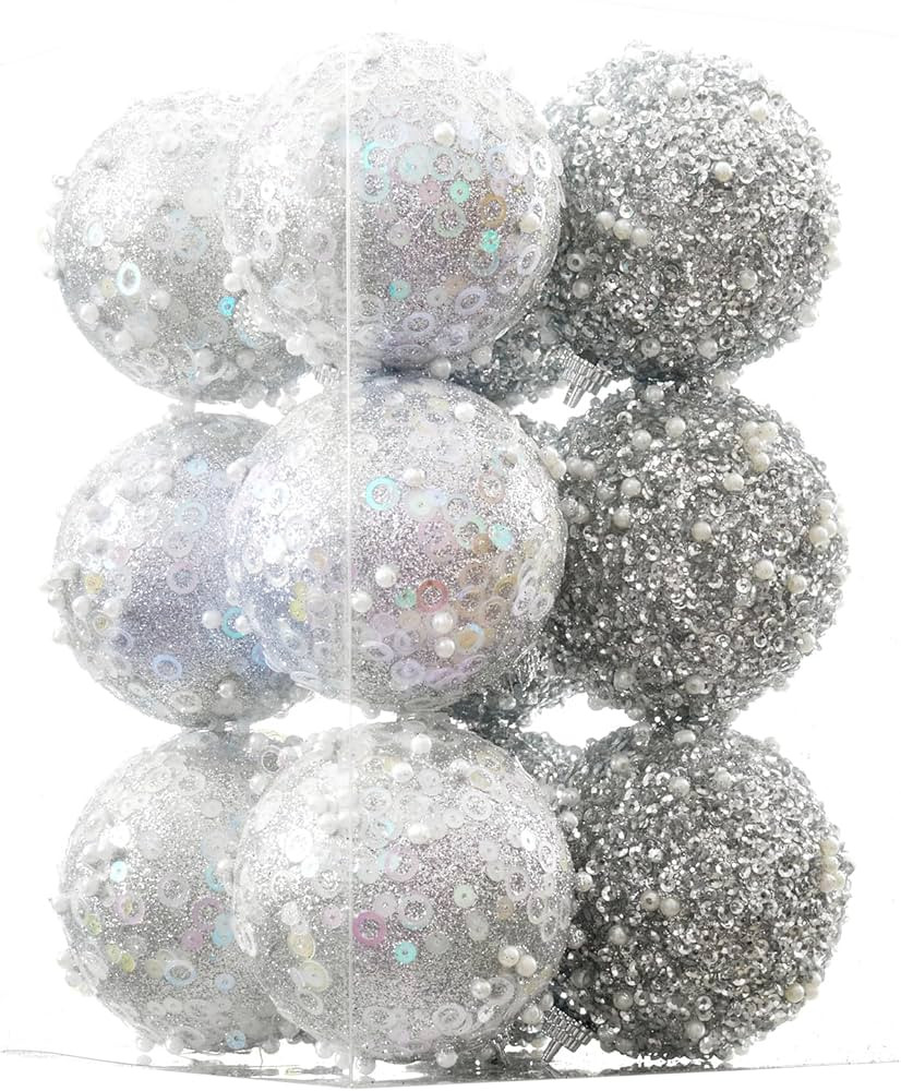 12CT Christmas Ball Ornaments, Silver Christmas Ball Decorations Shatterproof Plastic Hanging Pea... | Amazon (US)