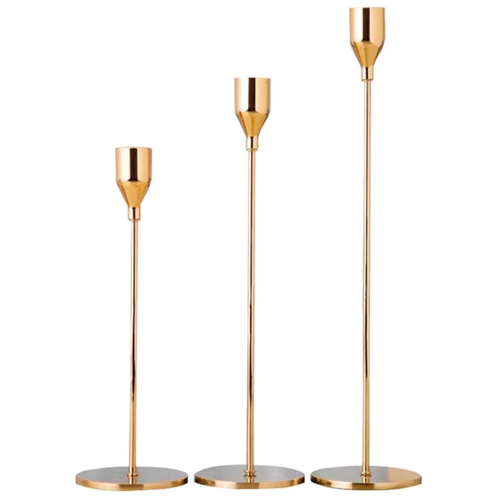 Nuptio Gold Candle Holder for Taper Candles Candlestick Holders Set of 3 - Walmart.com | Walmart (US)