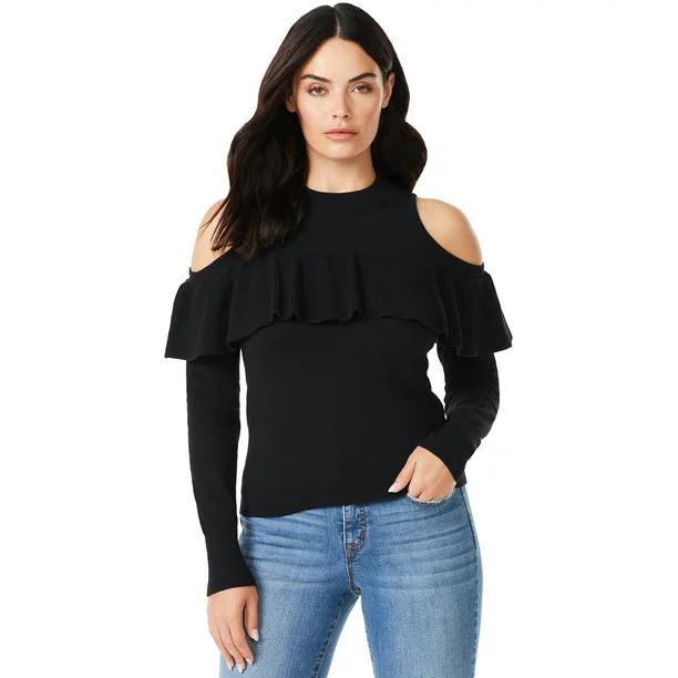 Sofia Jeans by Sofia Vergara Women's Cold Shoulder Ruffled Sweater | Walmart (US)