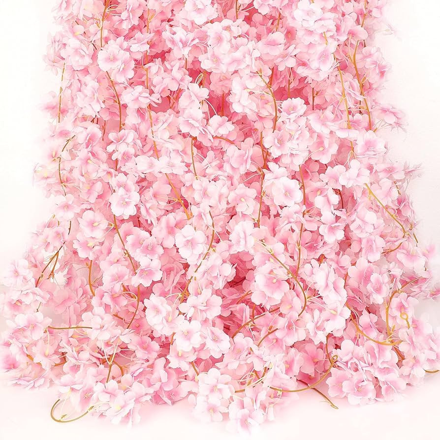 Augshy Cherry Blossom Garland, 6 Pack Artificial Cherry Flower Vines Pink Silk Sakura Vine Hangin... | Amazon (US)