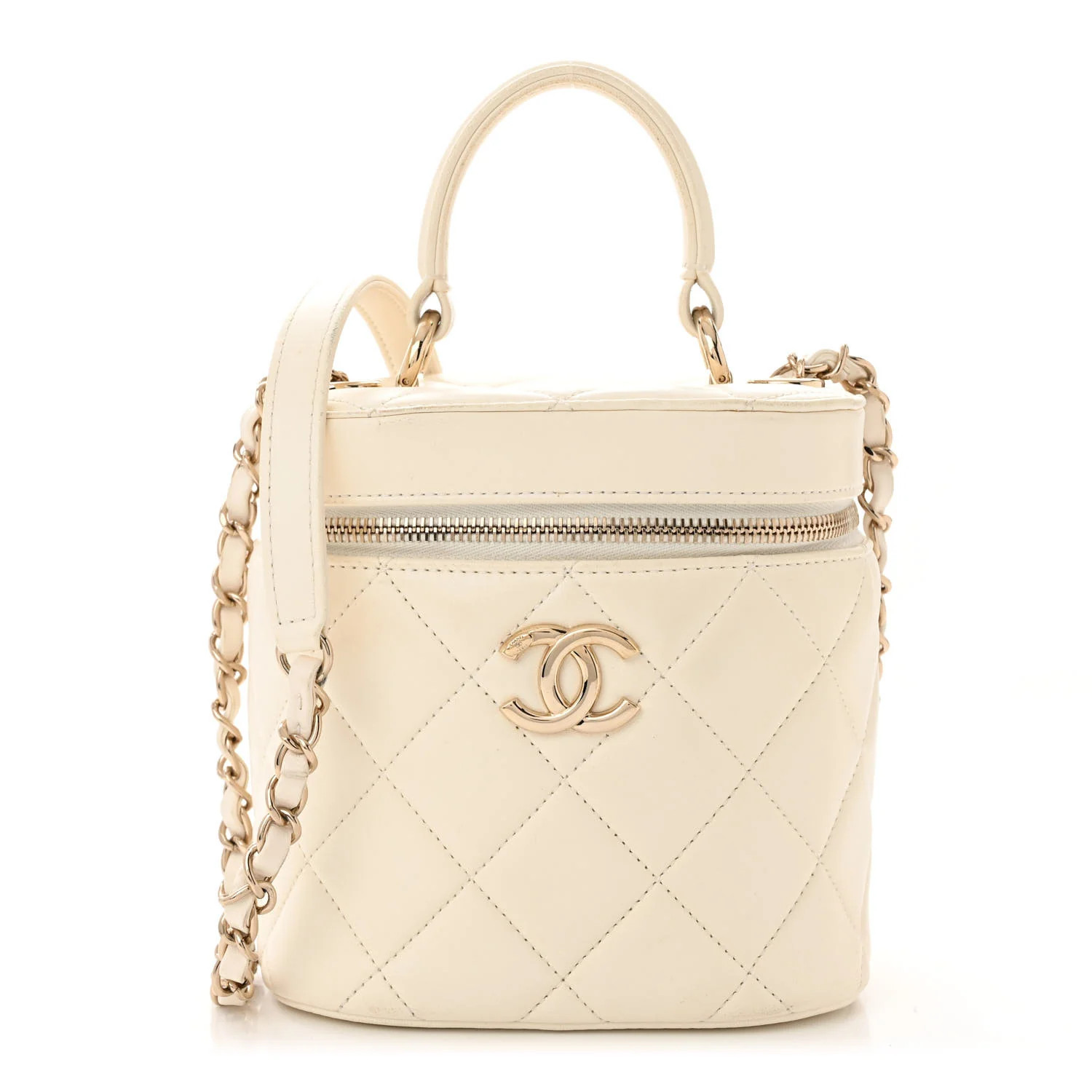 Lambskin Quilted Trendy Vanity Case White | FASHIONPHILE (US)