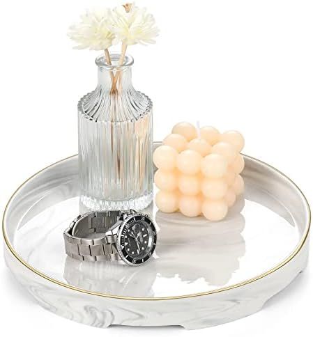 Luxspire Bathroom Vanity Tray,Decorative Jewelry Dish Cosmetic Perfume Organizer Ceramic Gold Tray,  | Amazon (US)