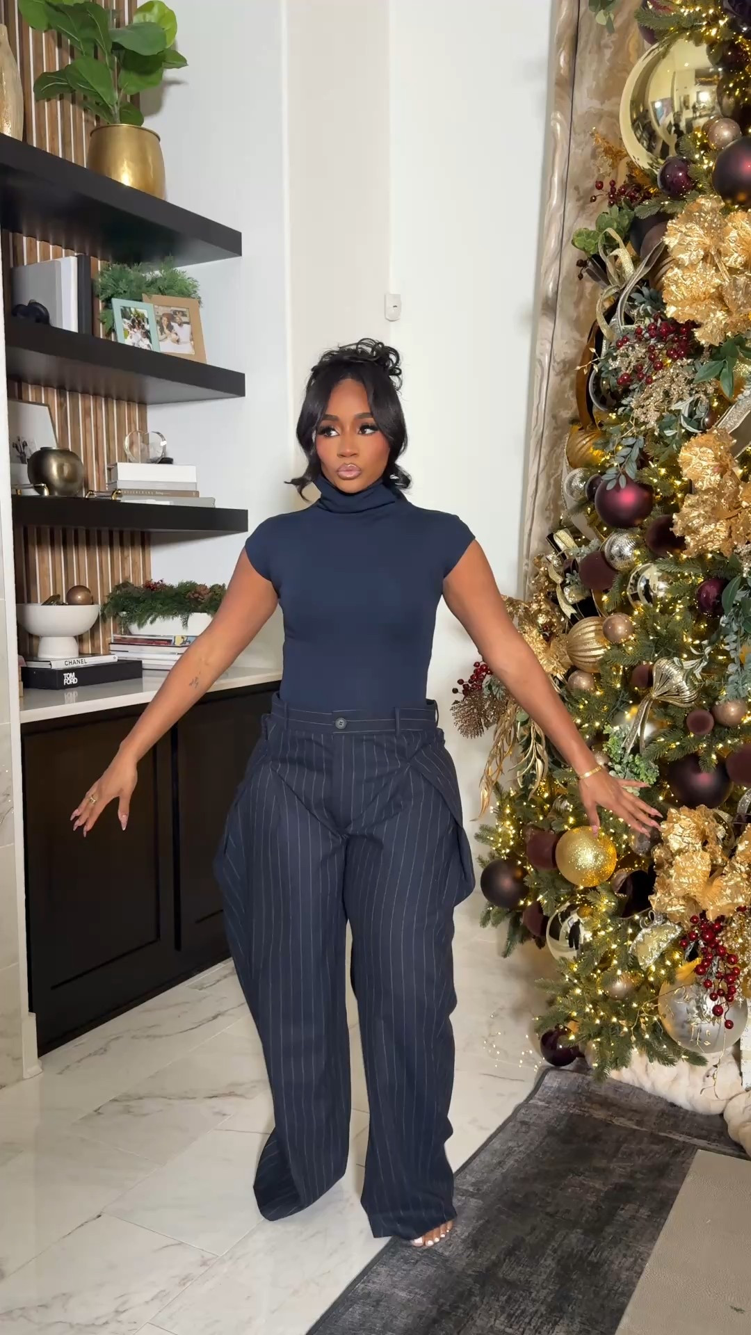 High collar bodysuit and pinstripe pants outfit inspo! Suitable for work! 

#LTKFindsUnder100 #LTKMidsize #LTKootd