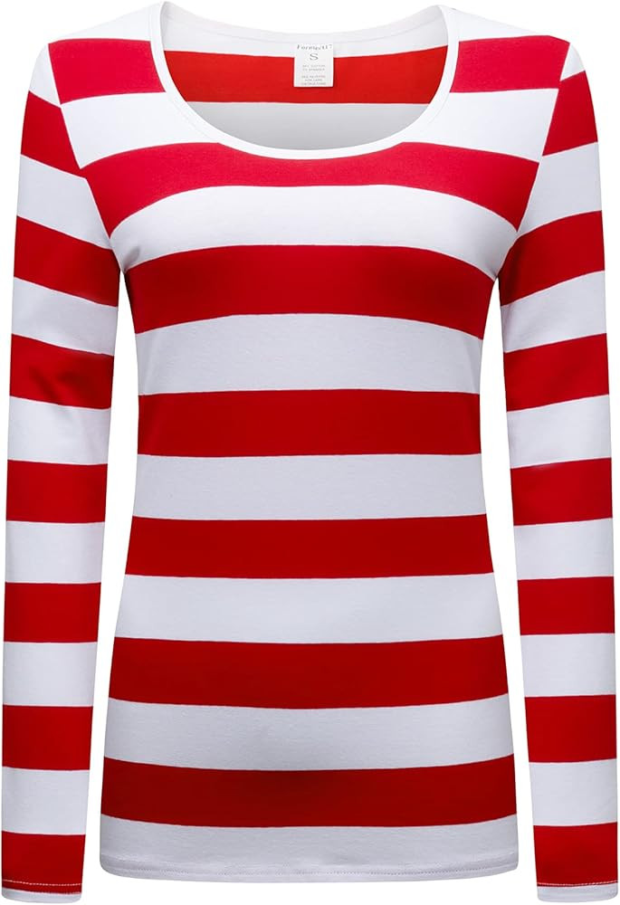 Formeet17 Women’s Long Sleeve Striped T-Shirt Stretchy Comfy Scoop Neck Shirt | Amazon (US)