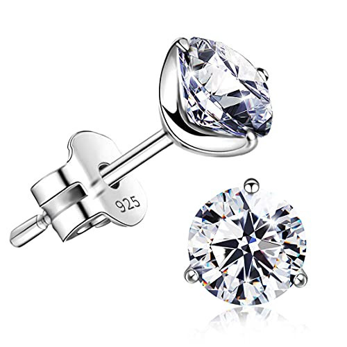 "STUNNING FLAME" 18K Gold Plated Silver Brilliant Cut Simulated Diamond Cubic Zirconia Stud Earrings(white-gold-plated-silver, 1.5) | Amazon (US)