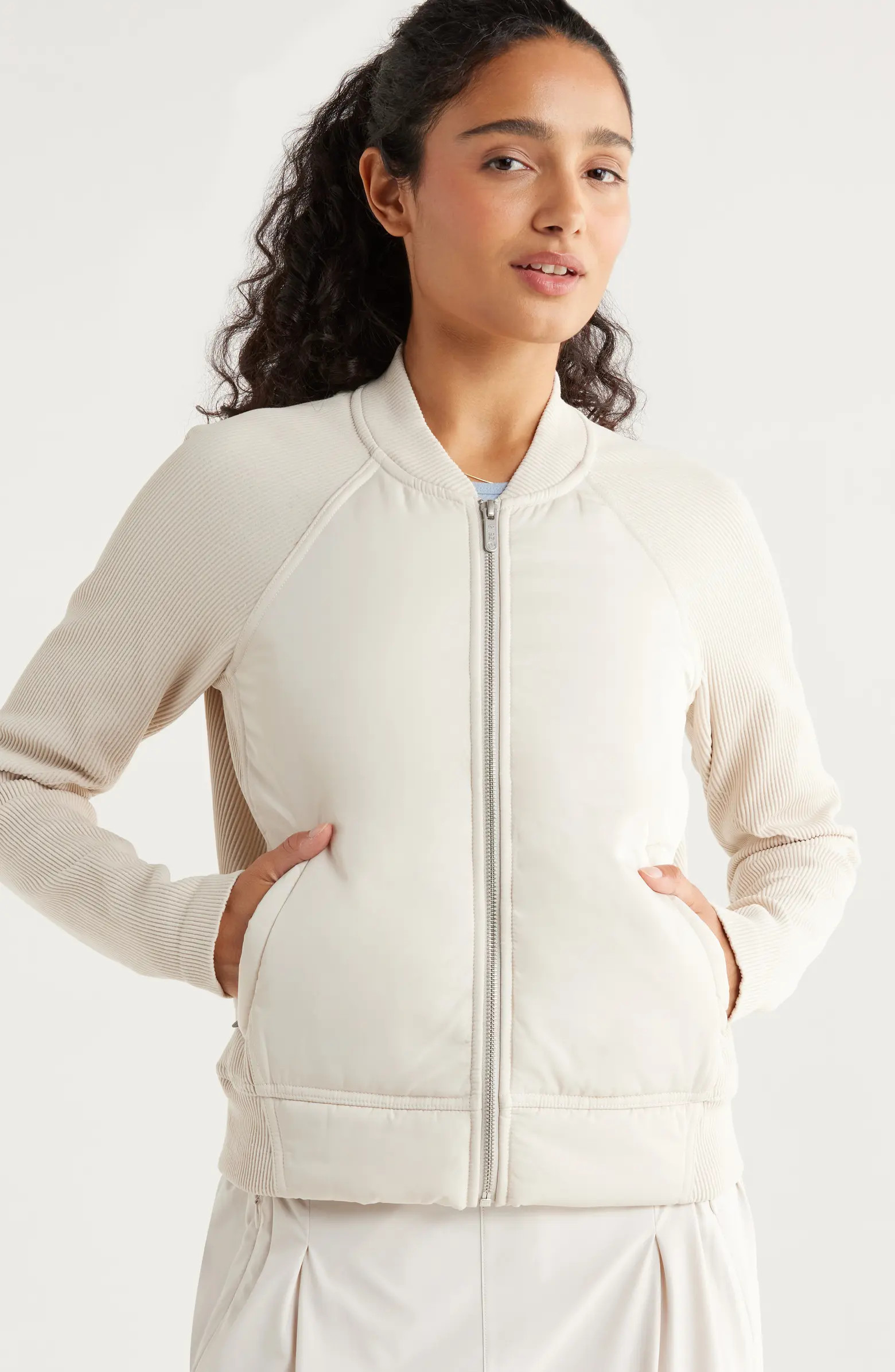 Zella Seamless Mixed Media Bomber Jacket | Nordstrom | Nordstrom