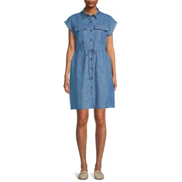 Time and Tru Women's  Short Sleeve Knit V-Neck Dress - Walmart.com | Walmart (US)