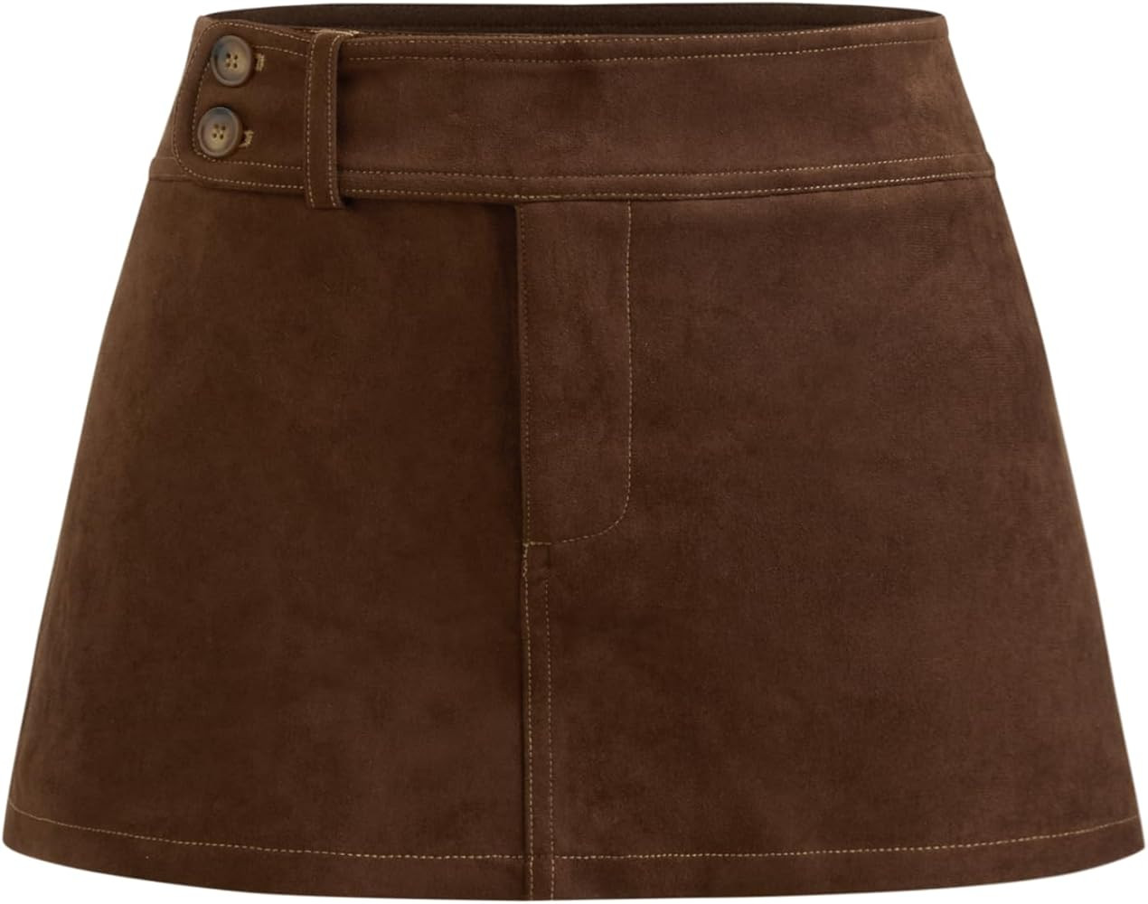 CIDER Suede Skirt for Women Mini Skirt Low Waist Solid Button Slim Fit Lined Mini Skirts | Amazon (US)