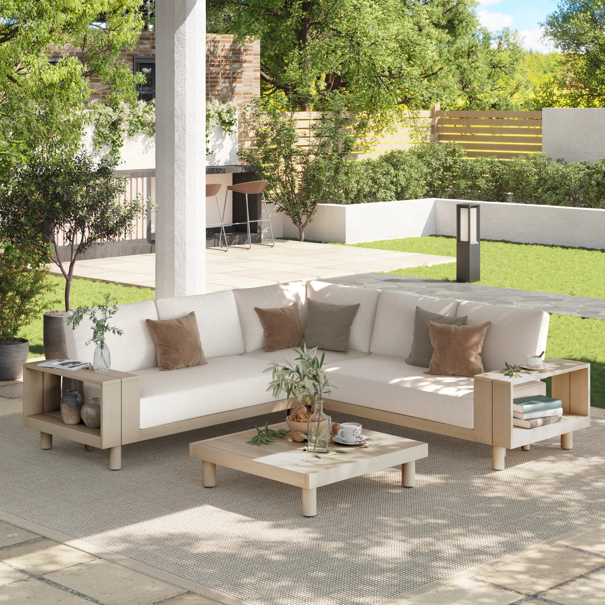 4 PCS Outdoor Eucalyptus Sectional Seating Group With Cushions | Wayfair North America
