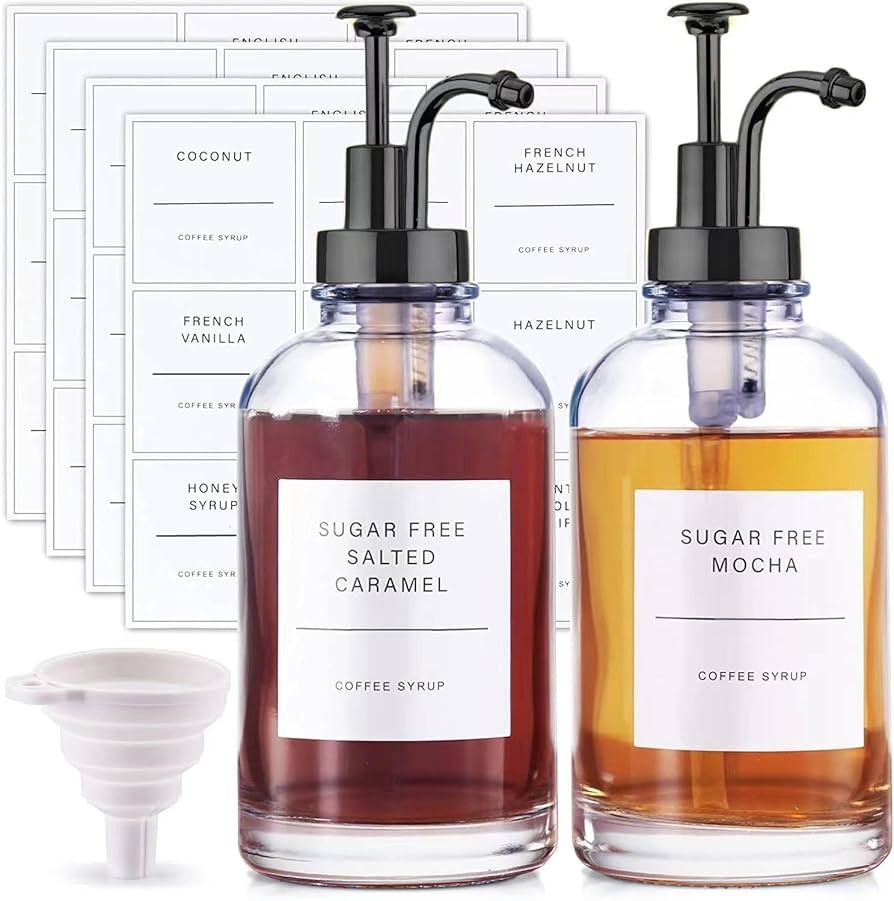 Coffee Syrup Dispenser with 36 Labels and Pump,Coffee Pump Dispenser,Simple Glass Syrup Bottle fo... | Amazon (CA)