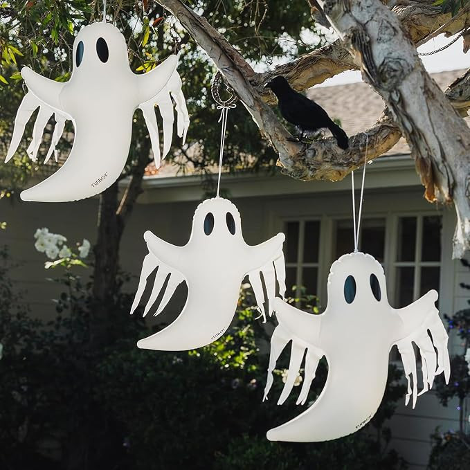 FUNBOY Hanging Ghost Halloween Decorations, Outdoor Décor, 3 Pack | Amazon (US)
