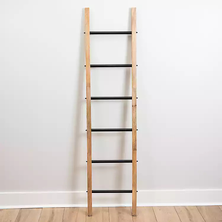 Natural Wood and Black Metal Ladder | Kirkland's Home