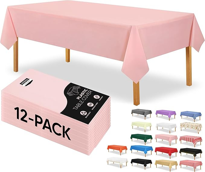 Utopia Kitchen Plastic Table Cloth Disposable (12 Pack - 54x108 Inch) Pink Rectangle Tablecloth W... | Amazon (US)