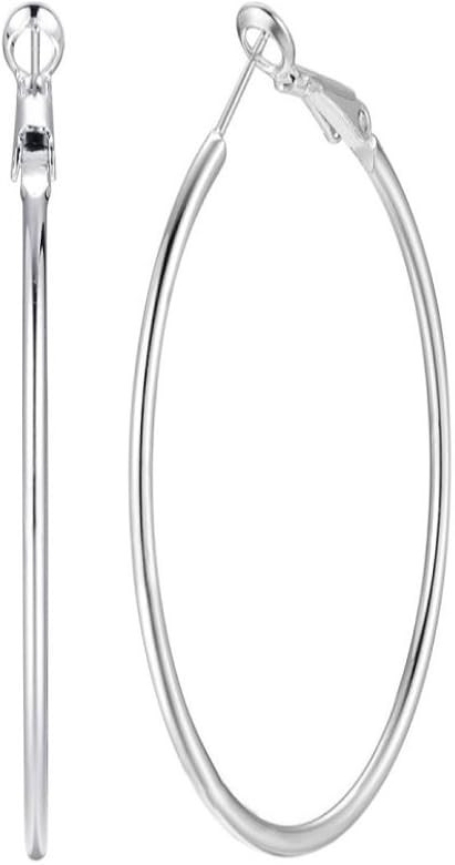 Dainty 70mm 14K Yellow Gold Silver Big Large Hoop Earrings For Women Girls Sensitive Ears Fashion Ro | Amazon (US)