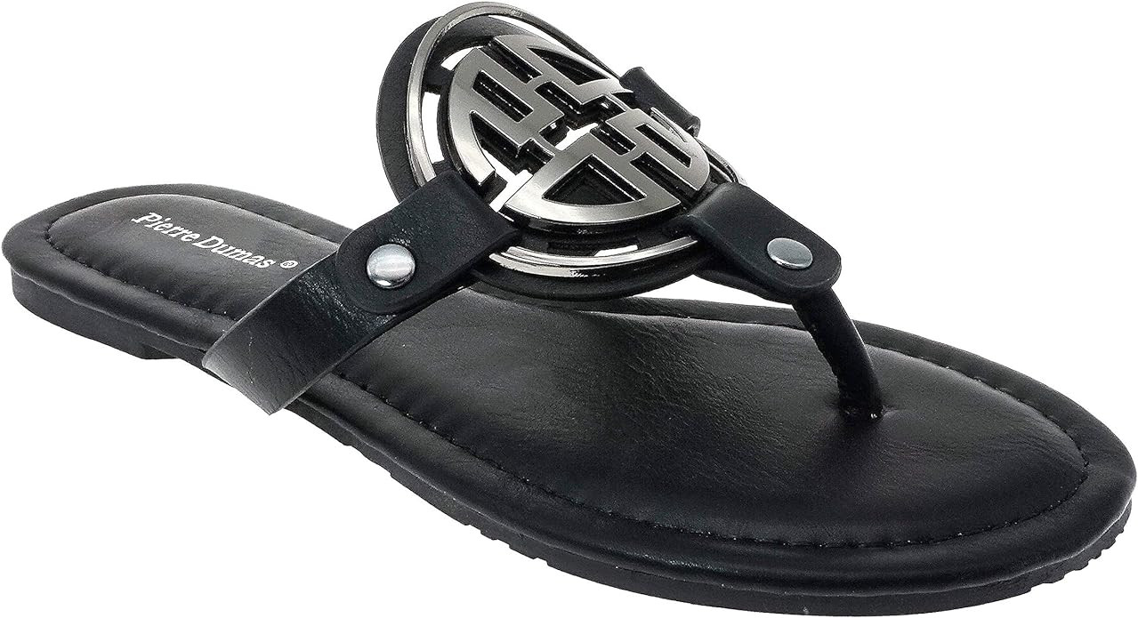 Pierre Dumas Women's Medallion Vegan Slide Thong Flip Flop Flat Sandal | Amazon (US)