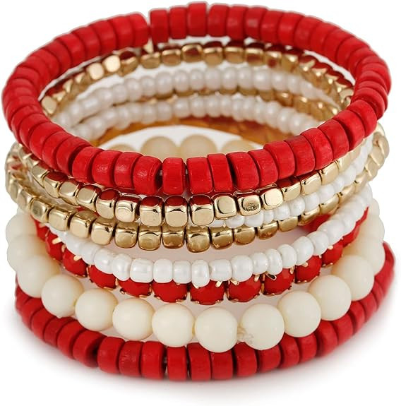 LUREME Bohemian Beads Cube Multi Strand Stretch Stackable Bangle Bracelet Set (bl003172) | Amazon (US)