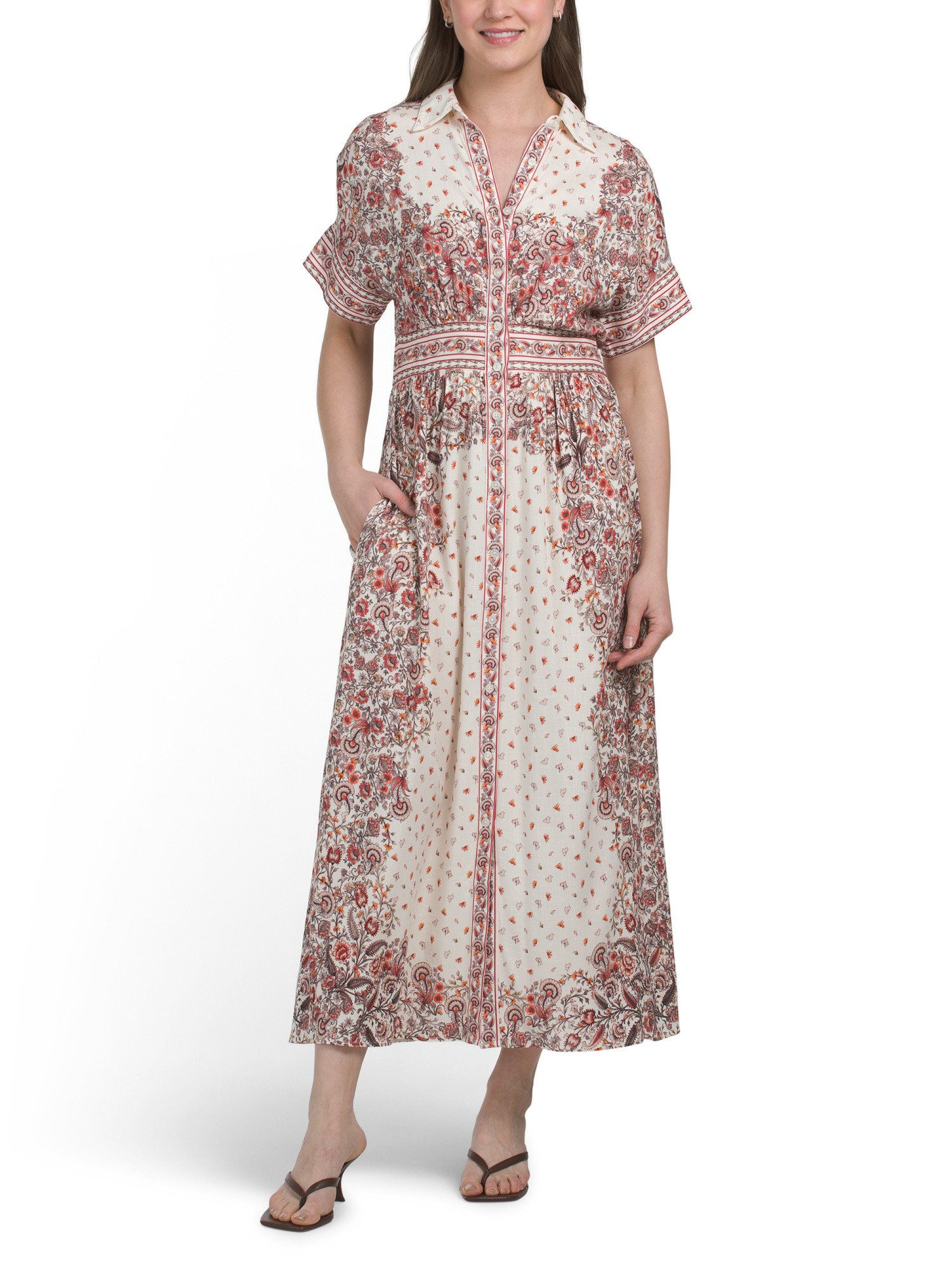 Short Sleeve Button Front Maxi Dress | TJ Maxx