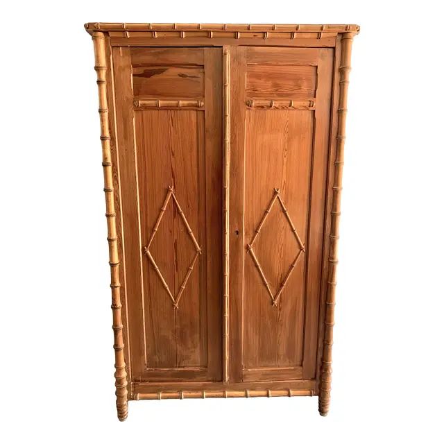 Mid 19th Century Antique French Faux Bamboo Pine Armoire | Chairish