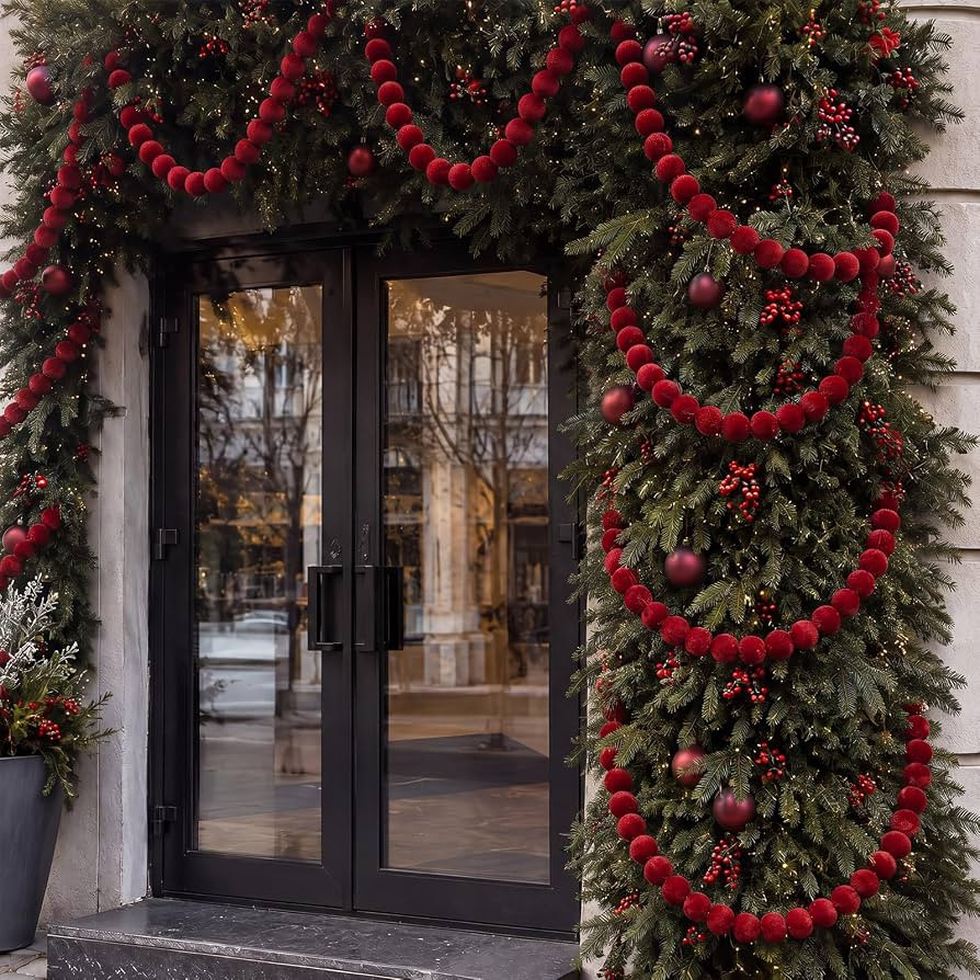 6ft Burgundy Christmas Velvet Ball Garland with Tassel Xmas Decor | Amazon (US)