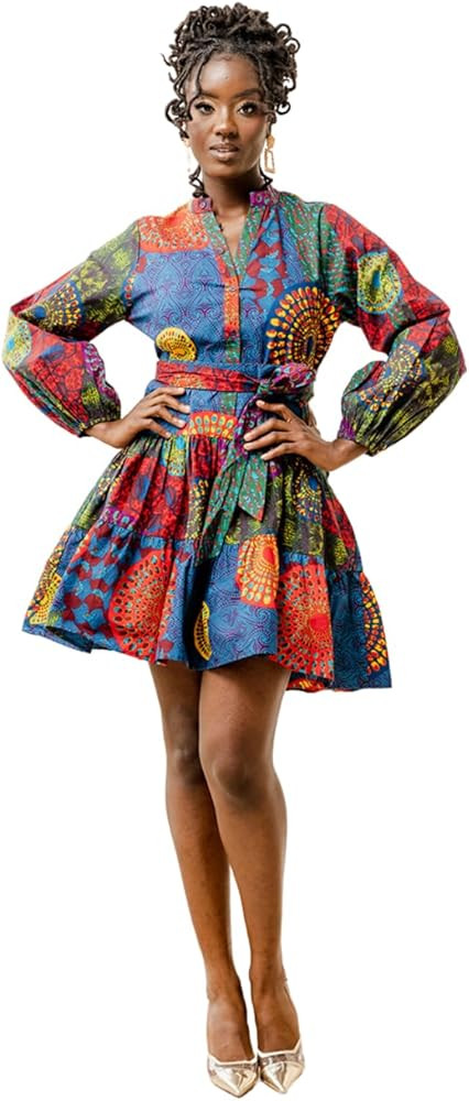 D'IYANU | Malia African Dress for Women – Elegant African Attire – Ankara Print Mini Dress in... | Amazon (US)