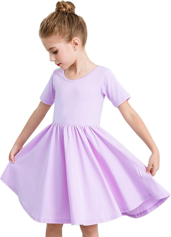 Stelle Toddler/Girls Short Sleeve Casual A-Line Twirly Skater Dress for School Party 3-12 Years | Amazon (US)