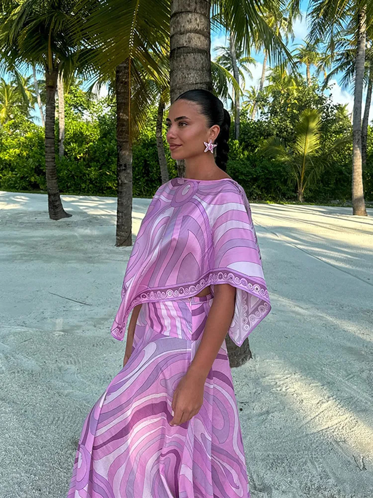 Summer Beach Women Dress Set Printed Round Neck Sleeveless Scarf Top And Slim Fitting Long Skirt ... | AliExpress (US)