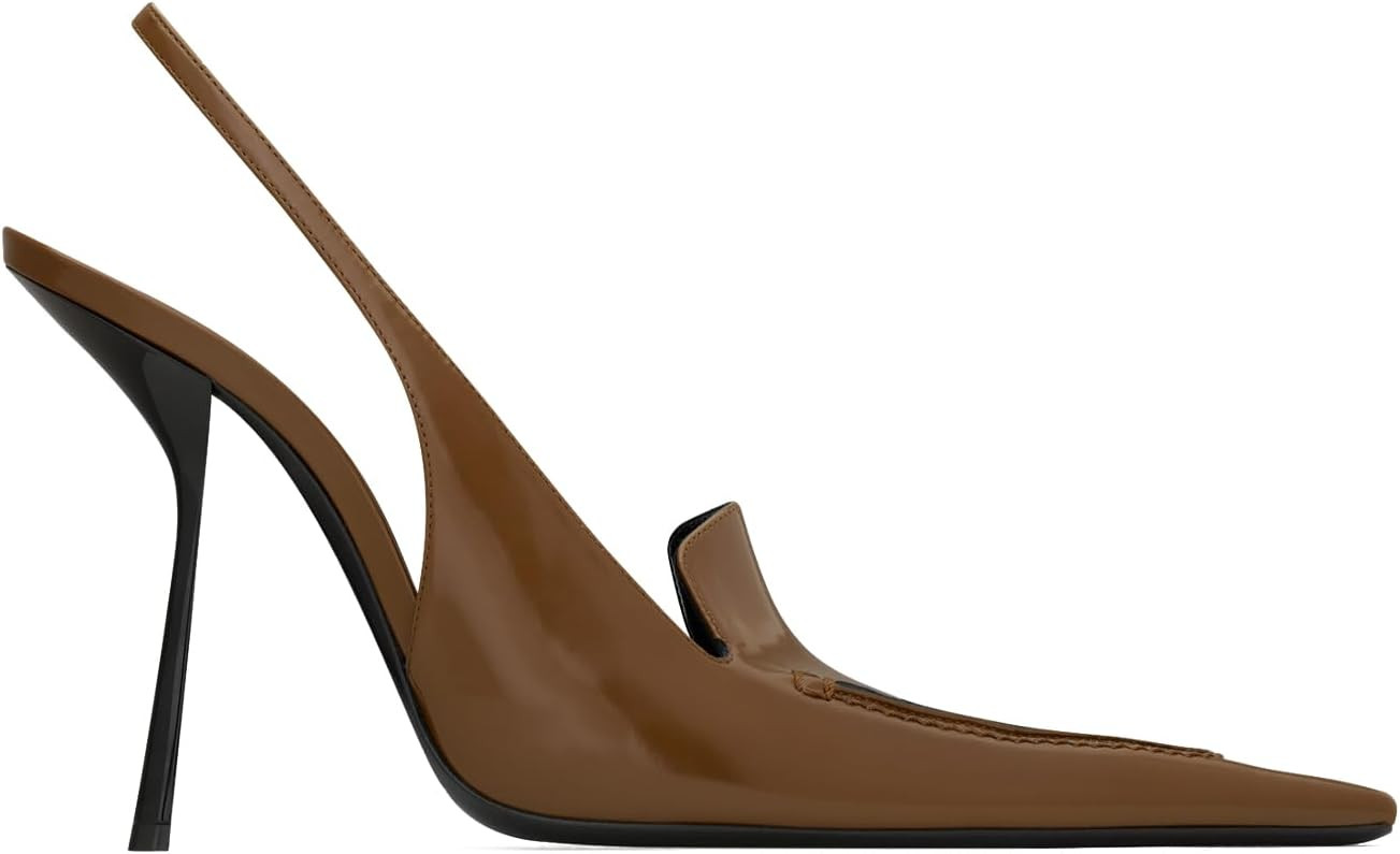 Patent Leather Slingback Heels for Women Loafer Style Square Toe Stiletto High Heels Ankle Strap Backless Pumps Elegant Formal Dress Shoes | Amazon (US)