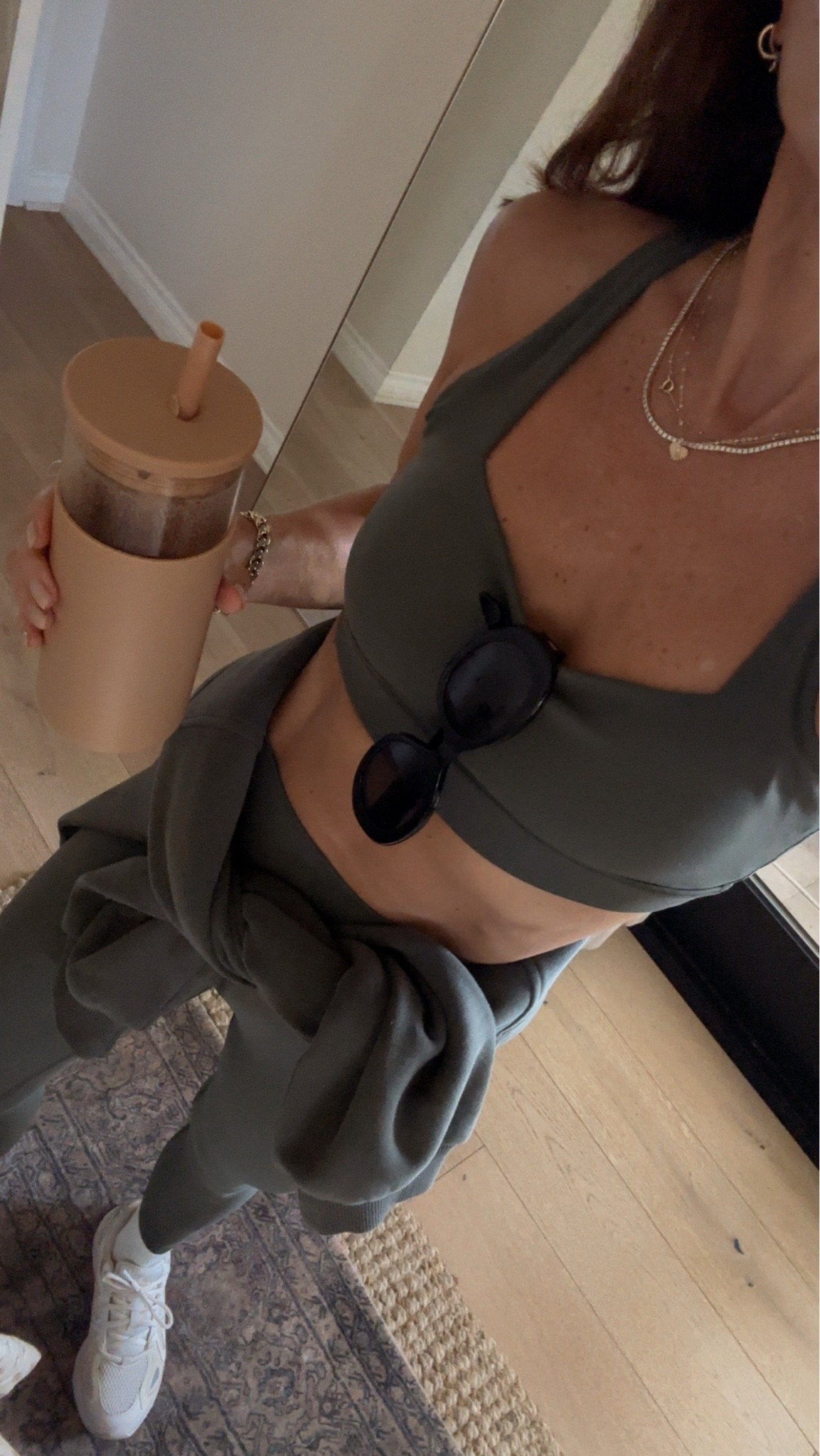 Morning workout in some of my favorite @vuoriclothing pieces. I love the Vuori AllTheForm™ Bra and Leggings, and own them in several colors… and I’m particularly fond of this new army colorway. Made from their BlissBlend Form™ fabric, it’s buttery soft while still offering the perfect amount of compression. Both pieces have a smoothing effect and great hold with 4 way stretch. Perfect for my morning walks, pilates, or strength training. SHANNON20NEW is good for 20% off new customers/first time purchases only, valid 9/17 12AM to 9/19 11:59PM. 
#vuoriclothing

#LTKOver40