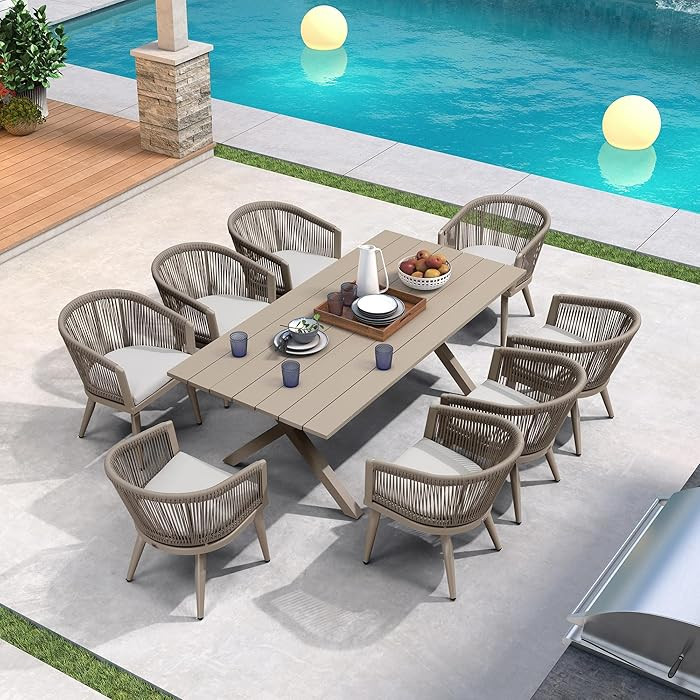 PURPLE LEAF Outdoor Dining Set for 8 All-Weather 9 Pieces Patio Aluminium Dining Table and Rope W... | Amazon (US)