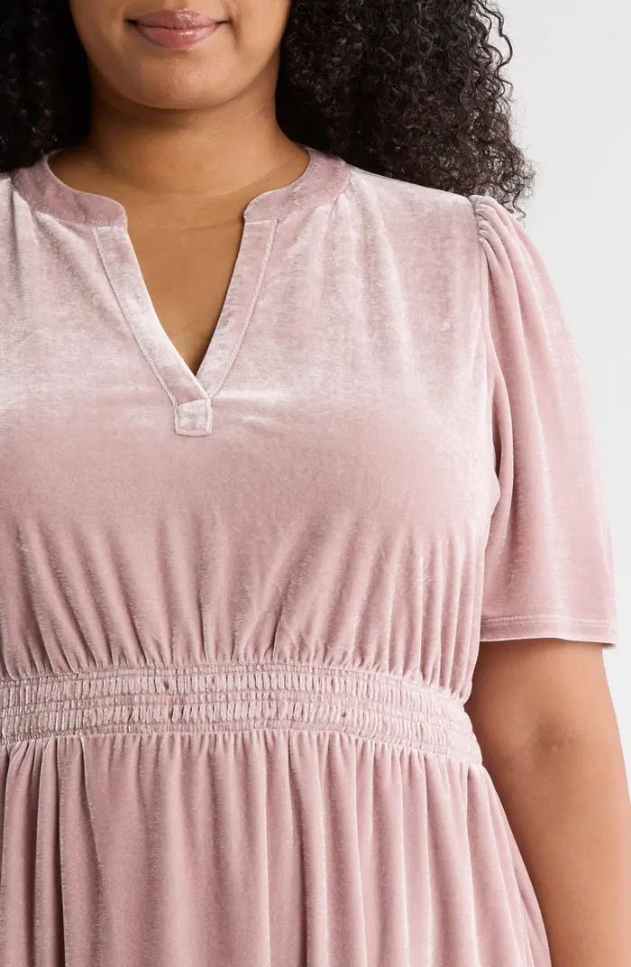 Caslon® Tiered Velour Midi Dress | Nordstrom | Nordstrom