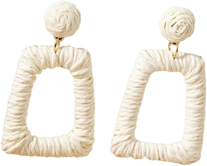 Bohemian Geometric Rattan Dangle Drop Earrings for Women Handmade Lightweight Braid Straw Wicker ... | Amazon (US)