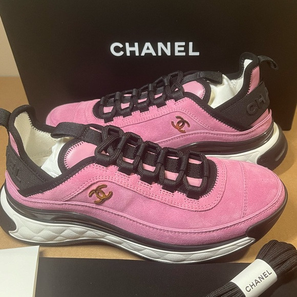 Authentic Chanel Calfskin Suede nylon grosgrain CC sneakers size 36.5 | Poshmark