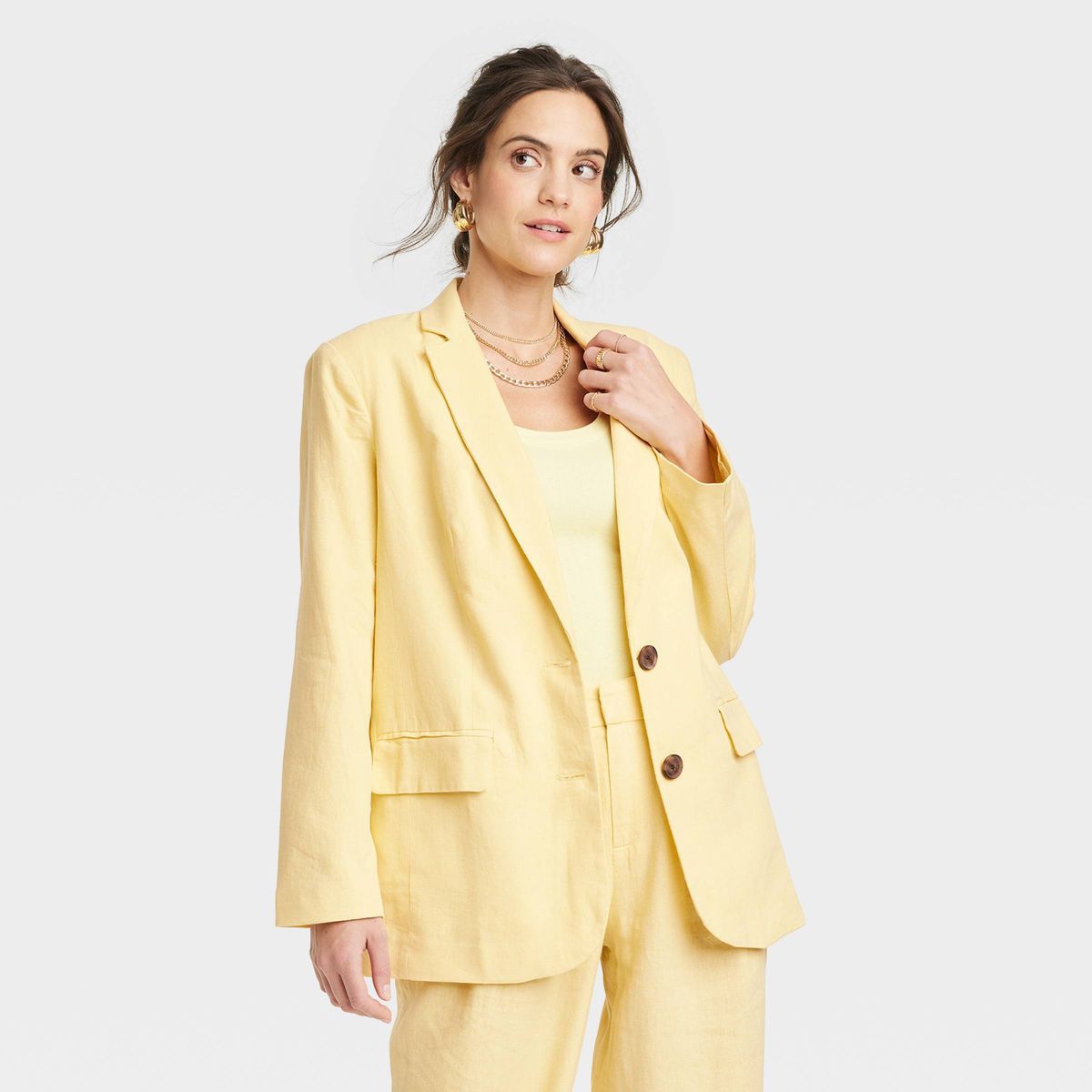 Women's Linen Spring Blazer - A New Day™ Yellow XL | Target
