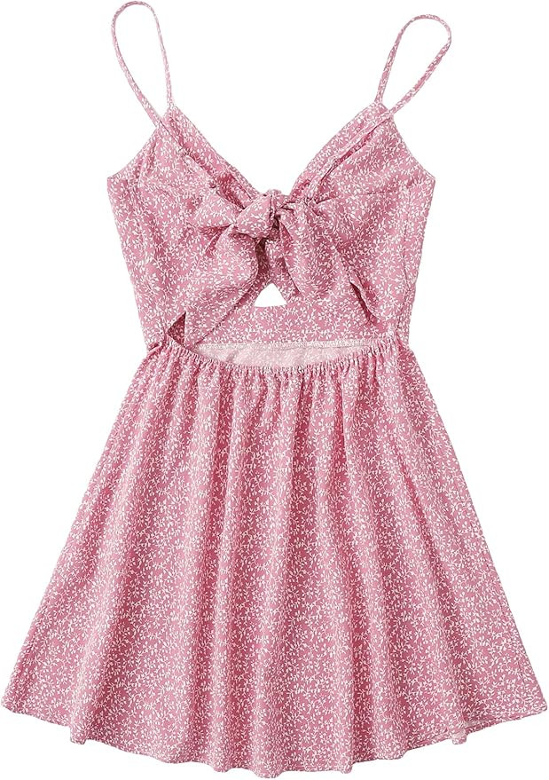 Floerns Women's Boho Floral Print Twist Front Cami A Line Mini Dress | Amazon (US)