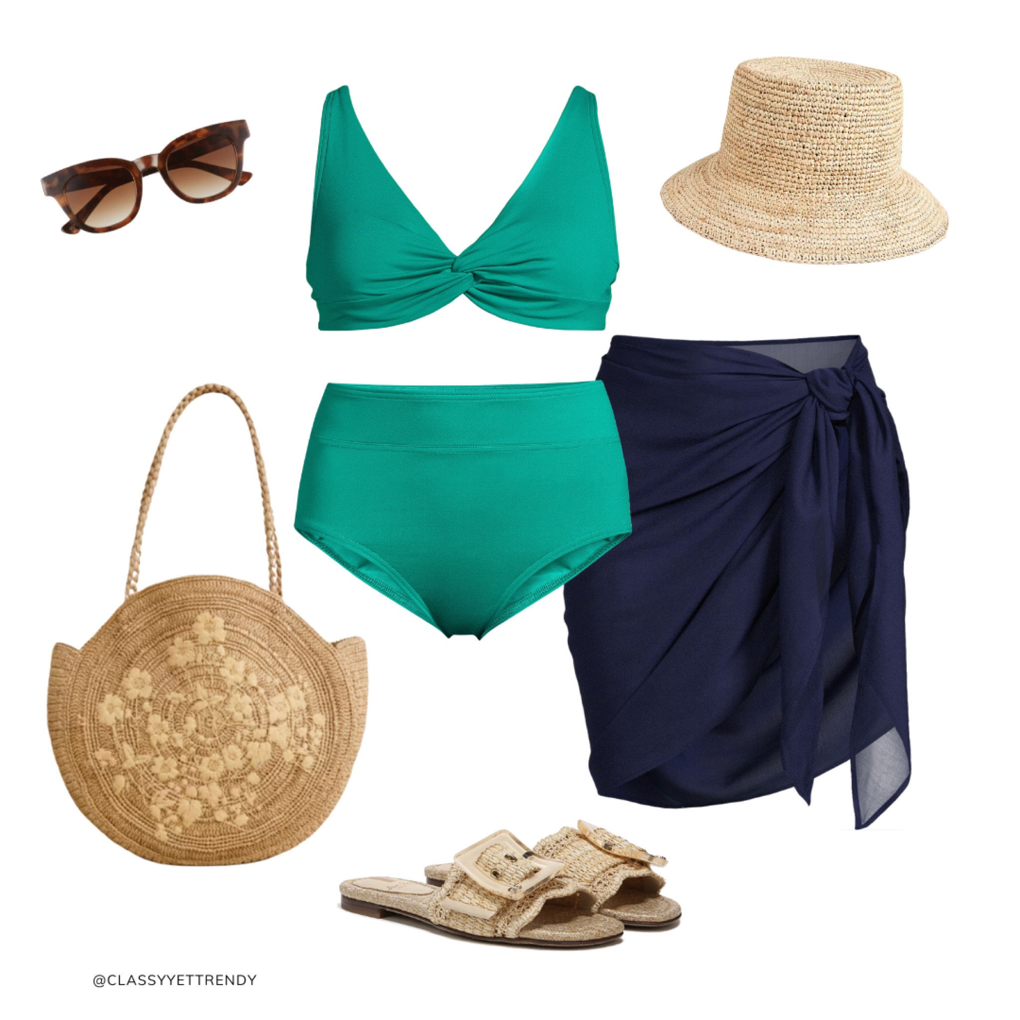 Beach and Pool Mix and Match - bikini top and bottom, tankini and sarong.  With straw bucket hat, raffia tote and raffia slide sandals.

#LTKSaleAlert #LTKSwim