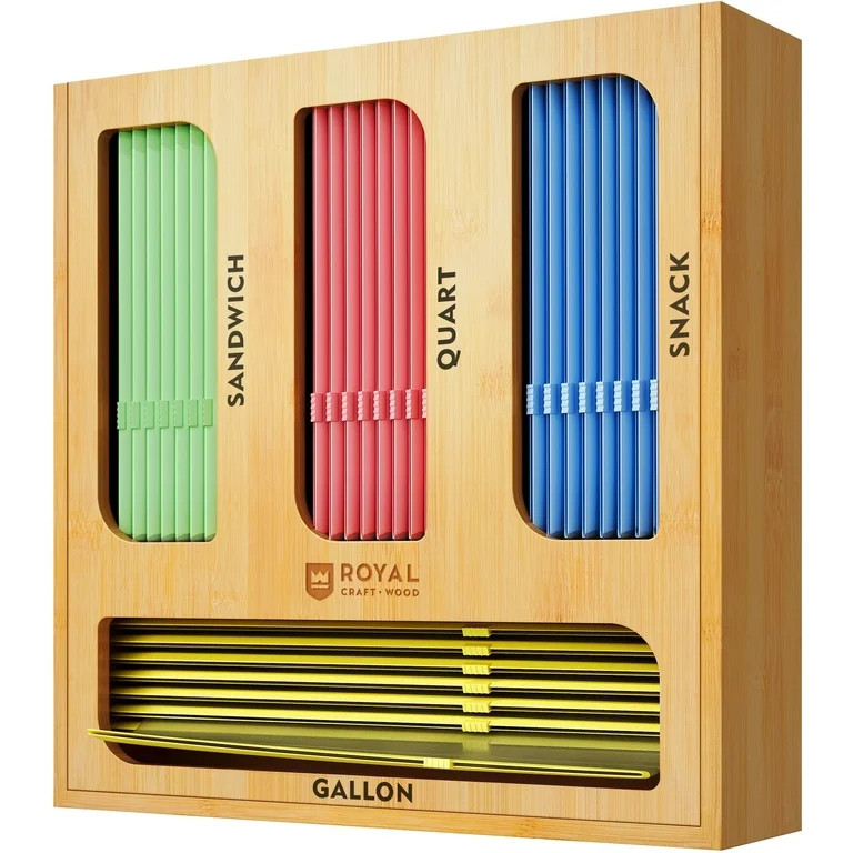 Royal Craft Wood Bamboo Ziplock Bag Storage Organizer – 4-in-1 Kitchen Drawer & Wall Mount Cont... | Walmart (US)